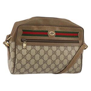 GUCCI GG Supreme Web Sherry Line Bag PVC Beige Gold 56 02 088 Auth BA8074